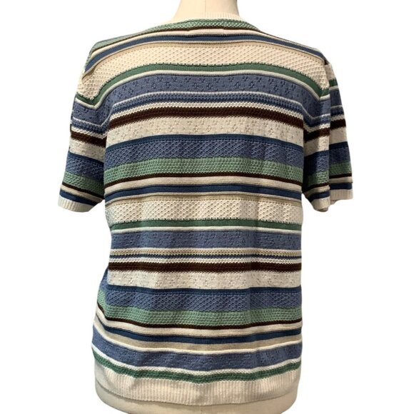 Alfred Dunner Striped Short Sleeve Knit Top Blue Green Lightweight Sweater Sz XL - Picture 2 of 12